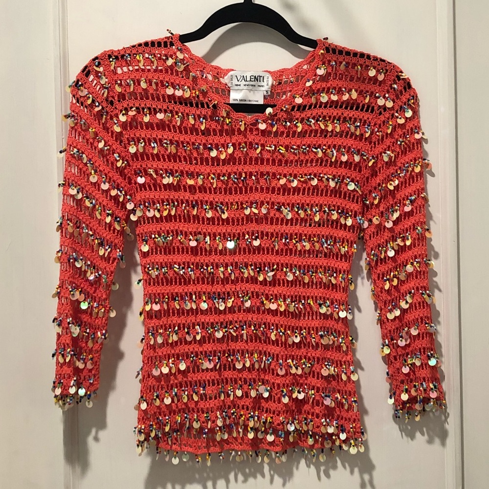 VTG -Y2K Valenti Beaded Crocheted Sweater